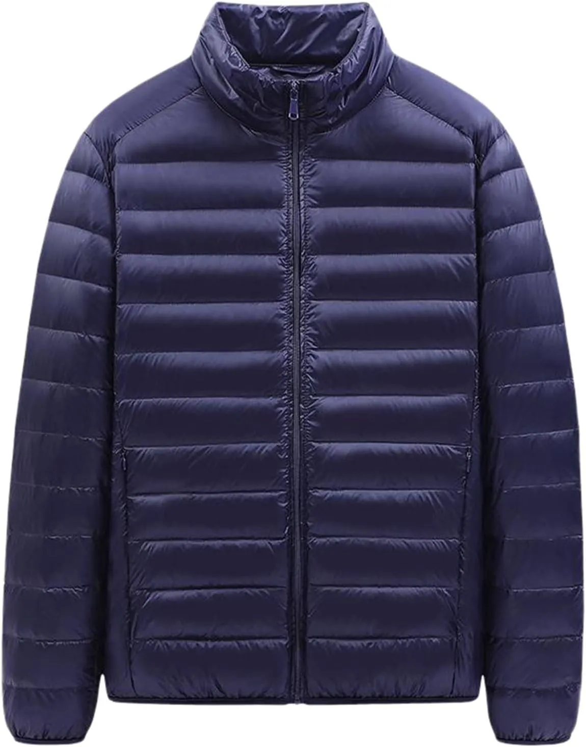 Men Lightweight Puffer Jacket Quilted Zip up Stand Collar Winter Warm Down Jacket with Pocket Packable Puffy Insulated Coat