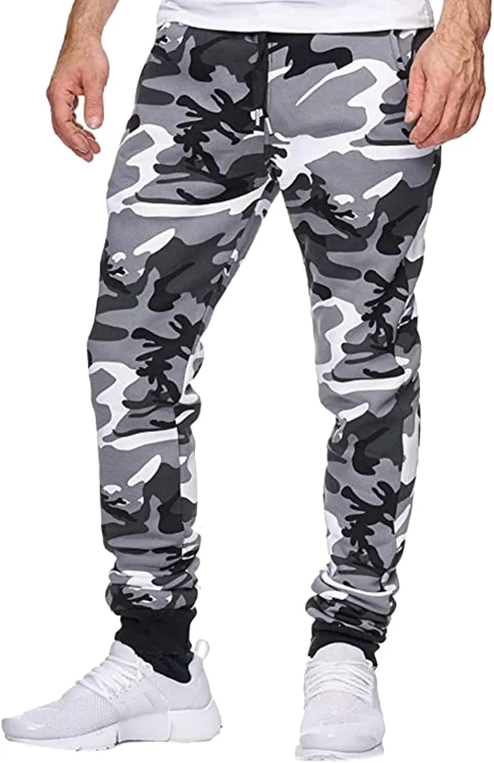 Mens Baggy Camo Sweatpants Athletic Fit Stretch Fitness Jogging Pants for Men Drawstrings Multi Pockets Cargo Pant