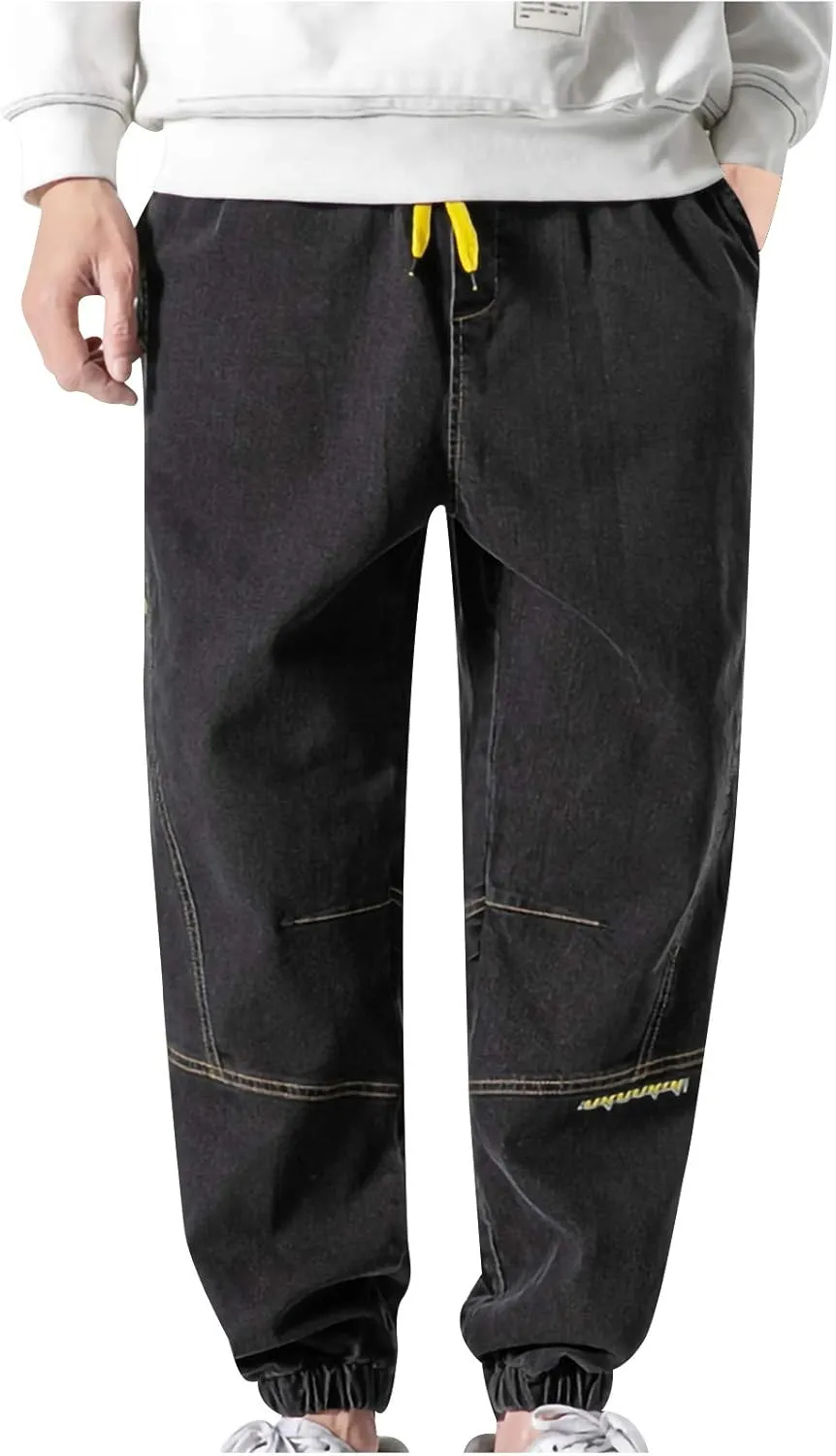 Men's Harem Pants Casual Fashion Drawstring Elastic Waist Jogger Sweatpants with Pockets Baggy Hiking Workout Trouser