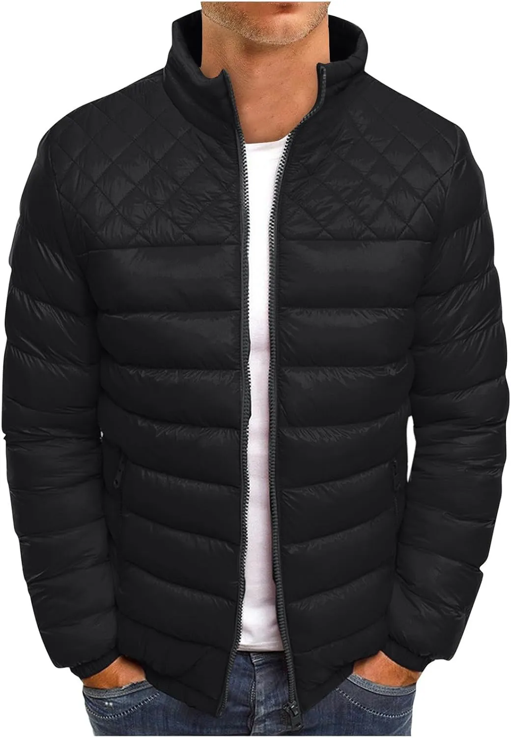 Men's Jackets Puffer Jacket Quilted Down Alternative Full Zip Casual Coat Thick Windbreaker Outwear Jackets, S-3XL