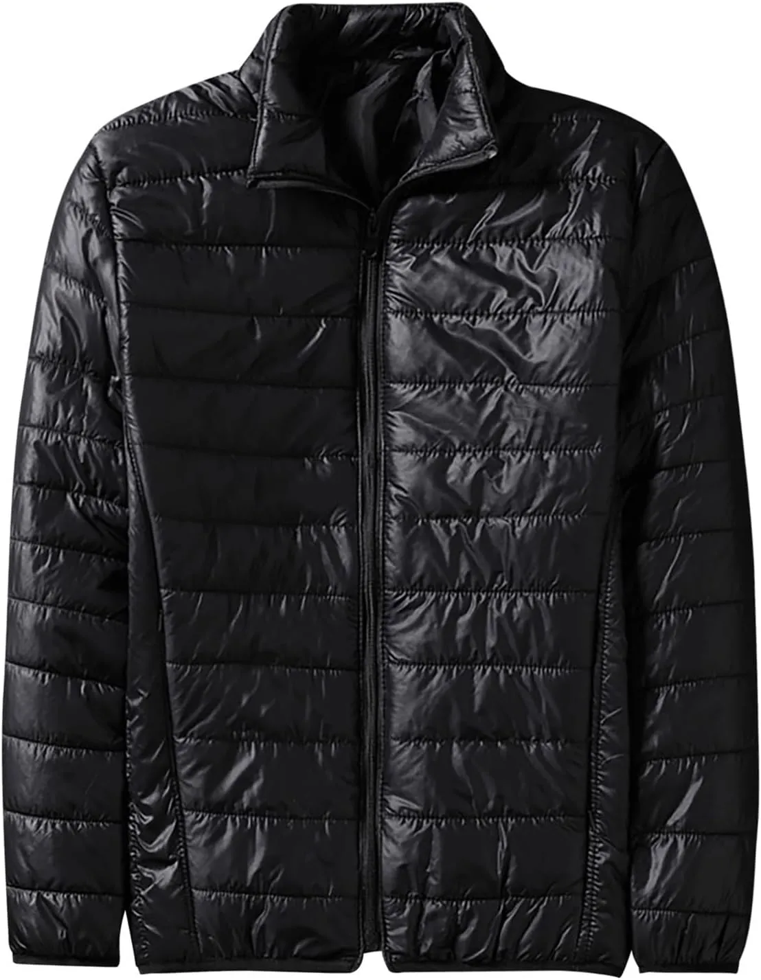 Mens Lightweight Down Jackets No Hood Zipper Warm Winter Light Puffer Jacket Packable Bubble Coats Quilted Outerwear