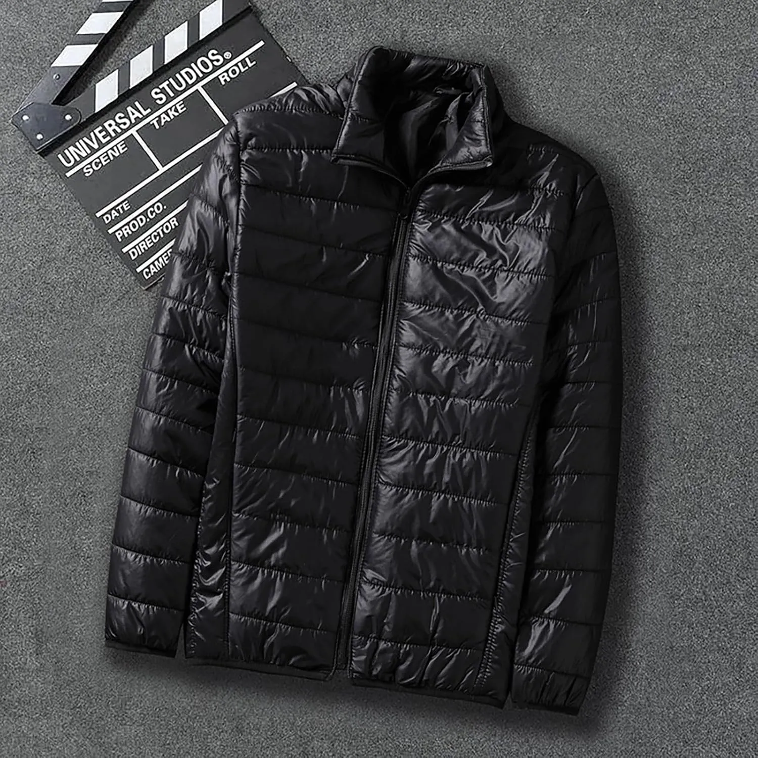 Mens Lightweight Down Jackets No Hood Zipper Warm Winter Light Puffer Jacket Packable Bubble Coats Quilted Outerwear