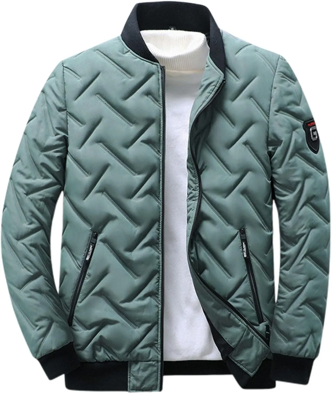 Mens Quilted Puffer Jacket Lightweight Hoodless Zip Up Bomber Jackets Warm Winter Down Coats Casual Fashion Outwear
