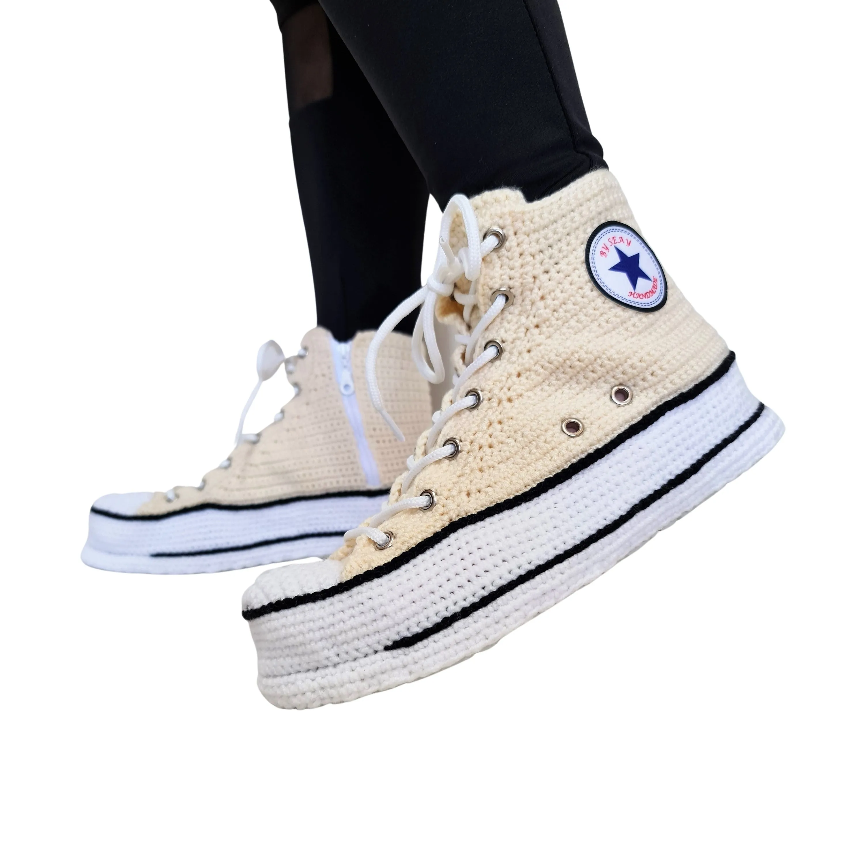 Off White Converse High Tops Platform Sneakers Plush Slippers