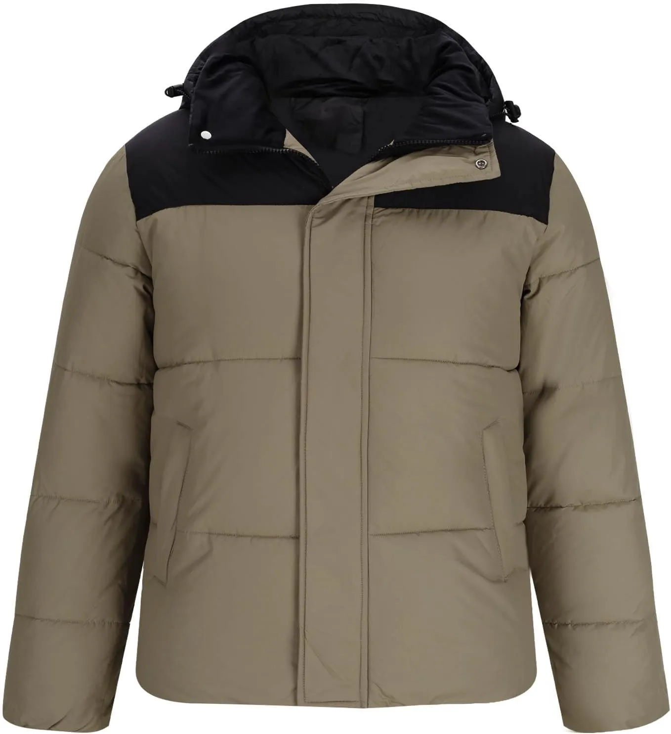Puffer Jacket Men Zip up Padded Coat Hooded Down Jacket Warm Winter Coat Quilted Insulated Jacket Thermal Outwear