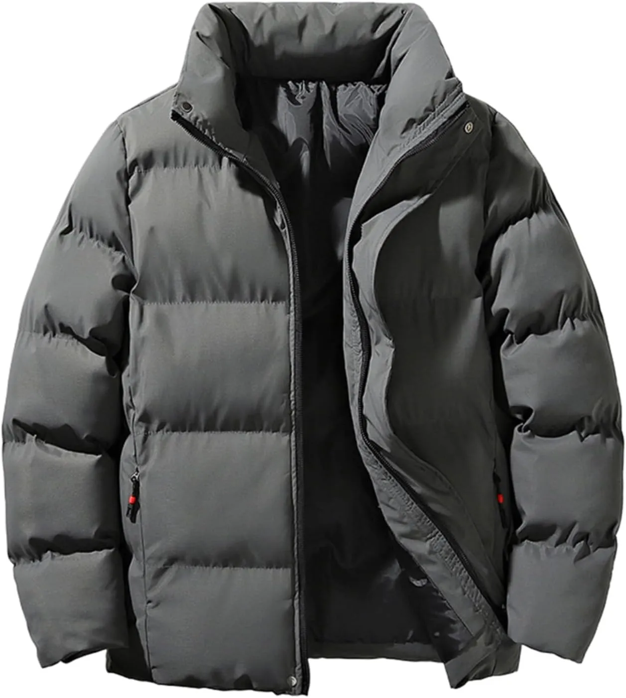 Quilted Full Zip Puffer Jacket Men Thicken Stand Collar down Jacket Windproof Insulated Winter Warm Puffy Ski Coat Outwear