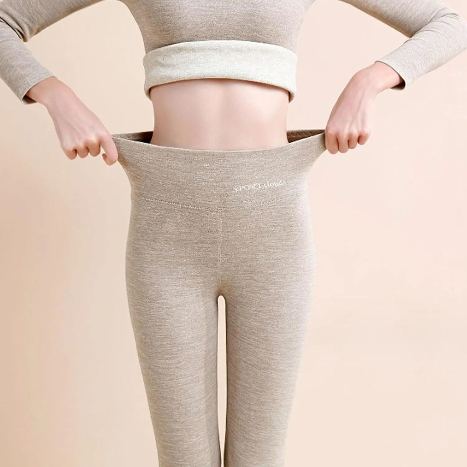 Soft Clouds Fleece Leggings for Women High Waist Warm Winter Solid Pants Tummy Control Slim Soft Clouds Yoga Pants