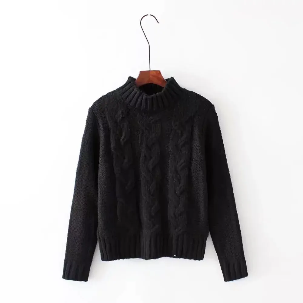Twist High Neck Collar Long Sleeve Sweaters