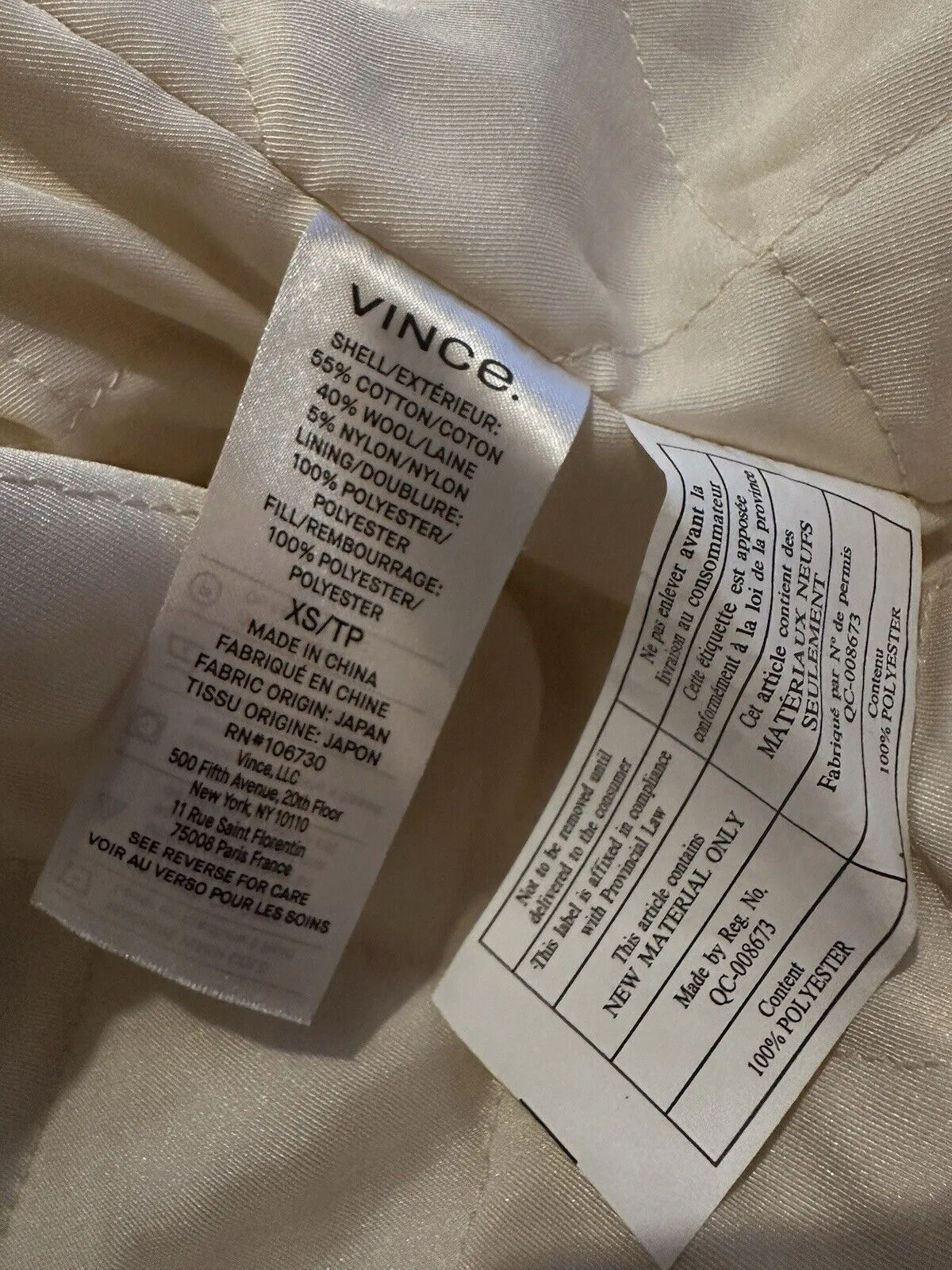 Vince cream cotton & wool belted jacket size UK6/US2