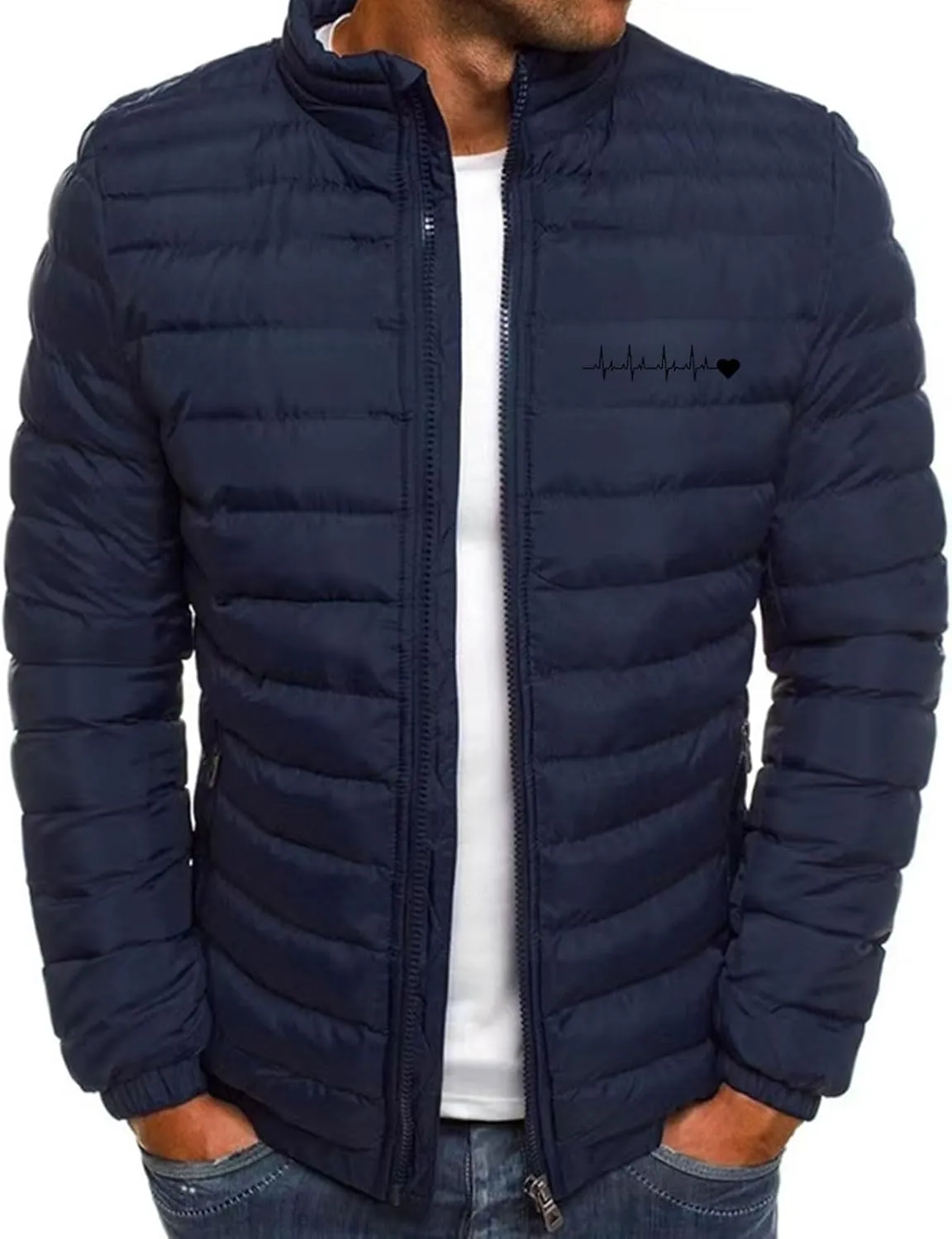Winter Puffer Jackets for Men Lightweight Full Zip Warm Quilted Jacket Packable Down Jacket Stand Collar Coat Outwear