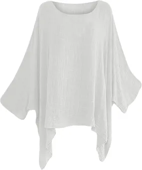Women Linen Cotton Tops Tunic Top – Casual Batwing Long Sleeve Baggy T Shirt Tees Oversized Loose Flowy Blouse