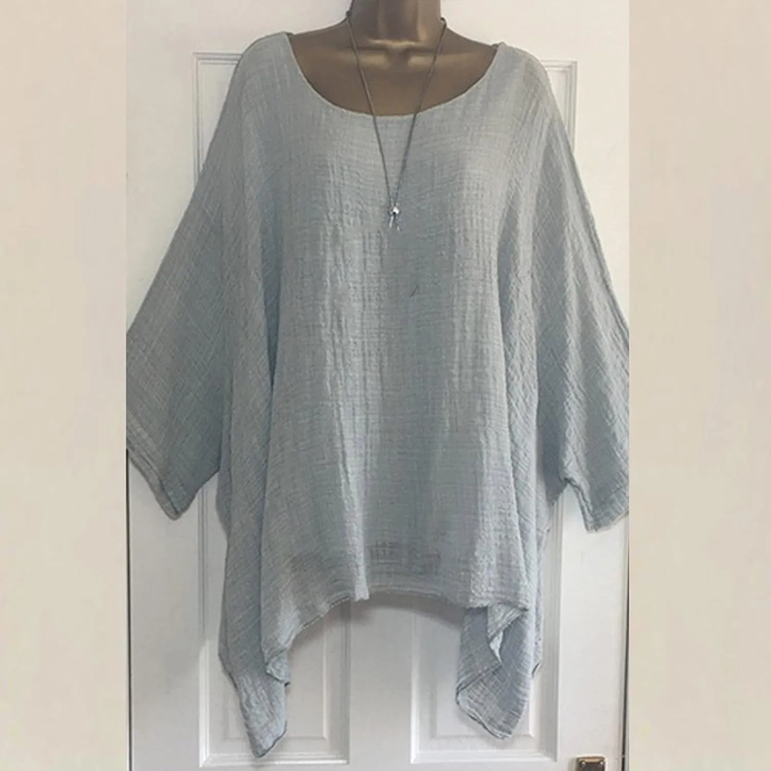 Women Linen Cotton Tops Tunic Top – Casual Batwing Long Sleeve Baggy T Shirt Tees Oversized Loose Flowy Blouse