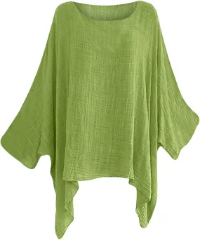 Women Linen Cotton Tops Tunic Top – Casual Batwing Long Sleeve Baggy T Shirt Tees Oversized Loose Flowy Blouse