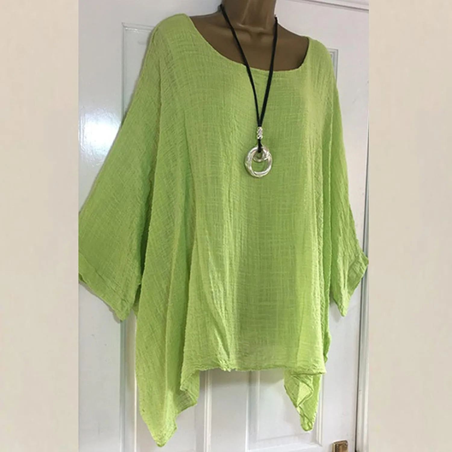Women Linen Cotton Tops Tunic Top – Casual Batwing Long Sleeve Baggy T Shirt Tees Oversized Loose Flowy Blouse