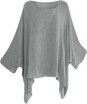 Women Linen Cotton Tops Tunic Top – Casual Batwing Long Sleeve Baggy T Shirt Tees Oversized Loose Flowy Blouse