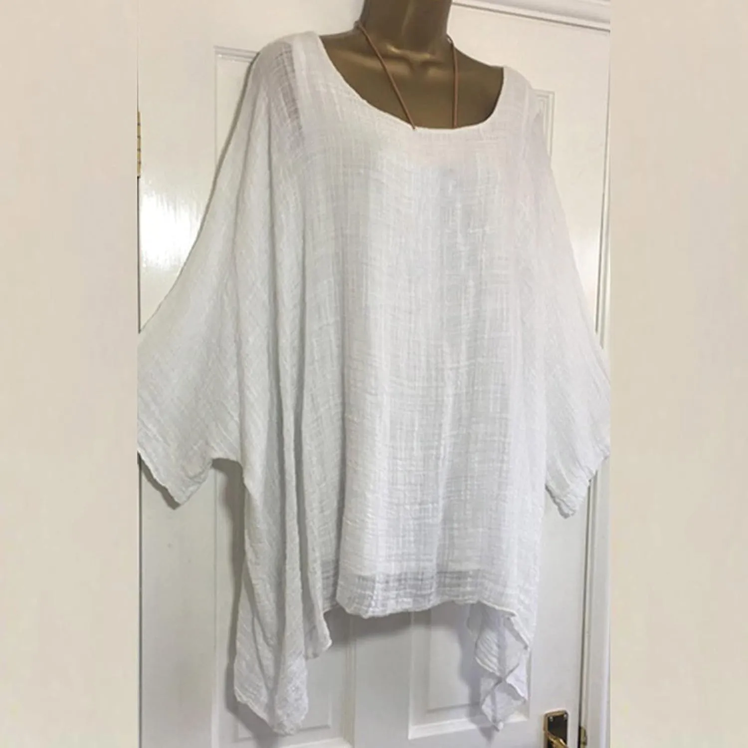 Women Linen Cotton Tops Tunic Top – Casual Batwing Long Sleeve Baggy T Shirt Tees Oversized Loose Flowy Blouse