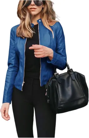 Women's Faux Leather Moto Biker Short Coat Jacket 2024 Summer Solid Color Zip Up Slim Lightweight Motorcycle Outwear