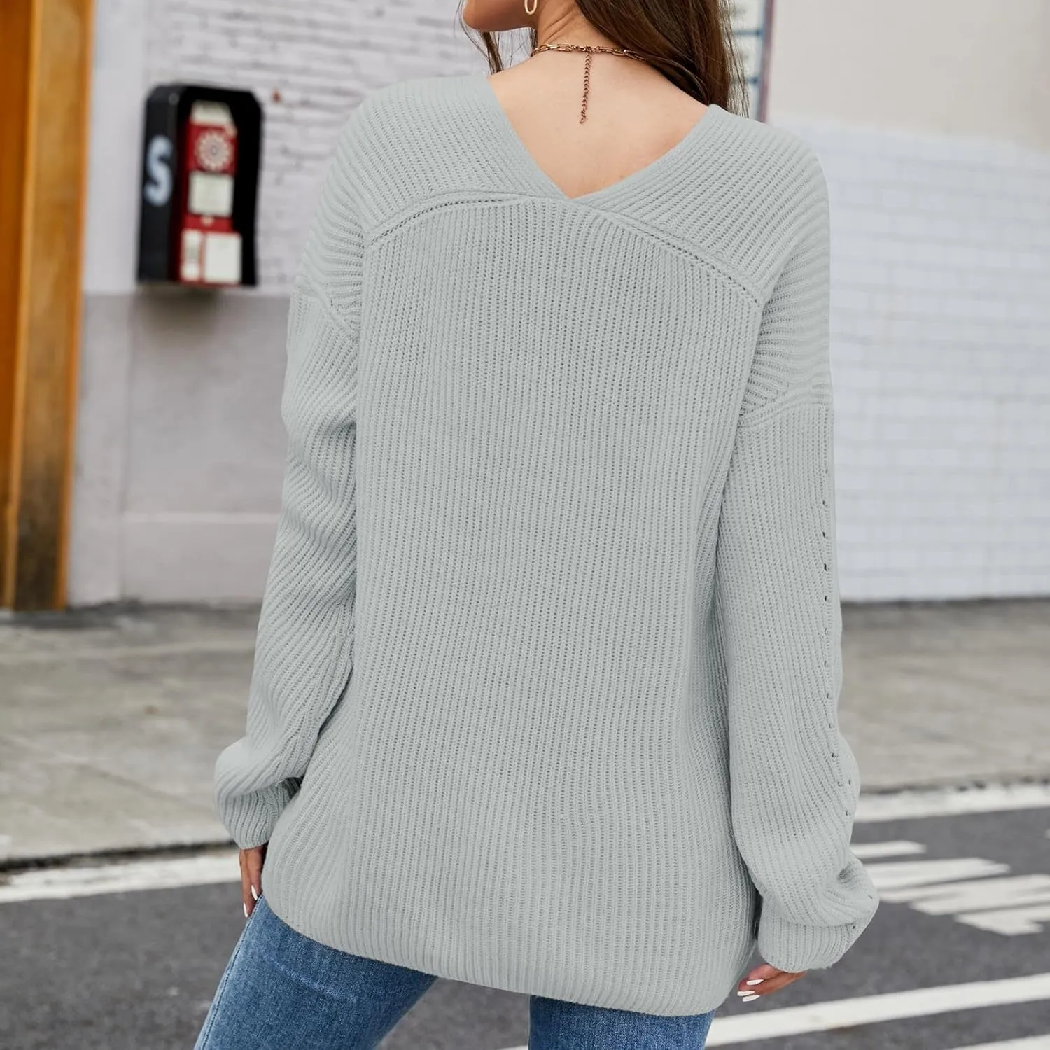 Womens Floral Print V Neck Knit Sweater Long Sleeve Fashion Tops Fall Pullover Crewneck Chunky Cable Knit Blouse Top