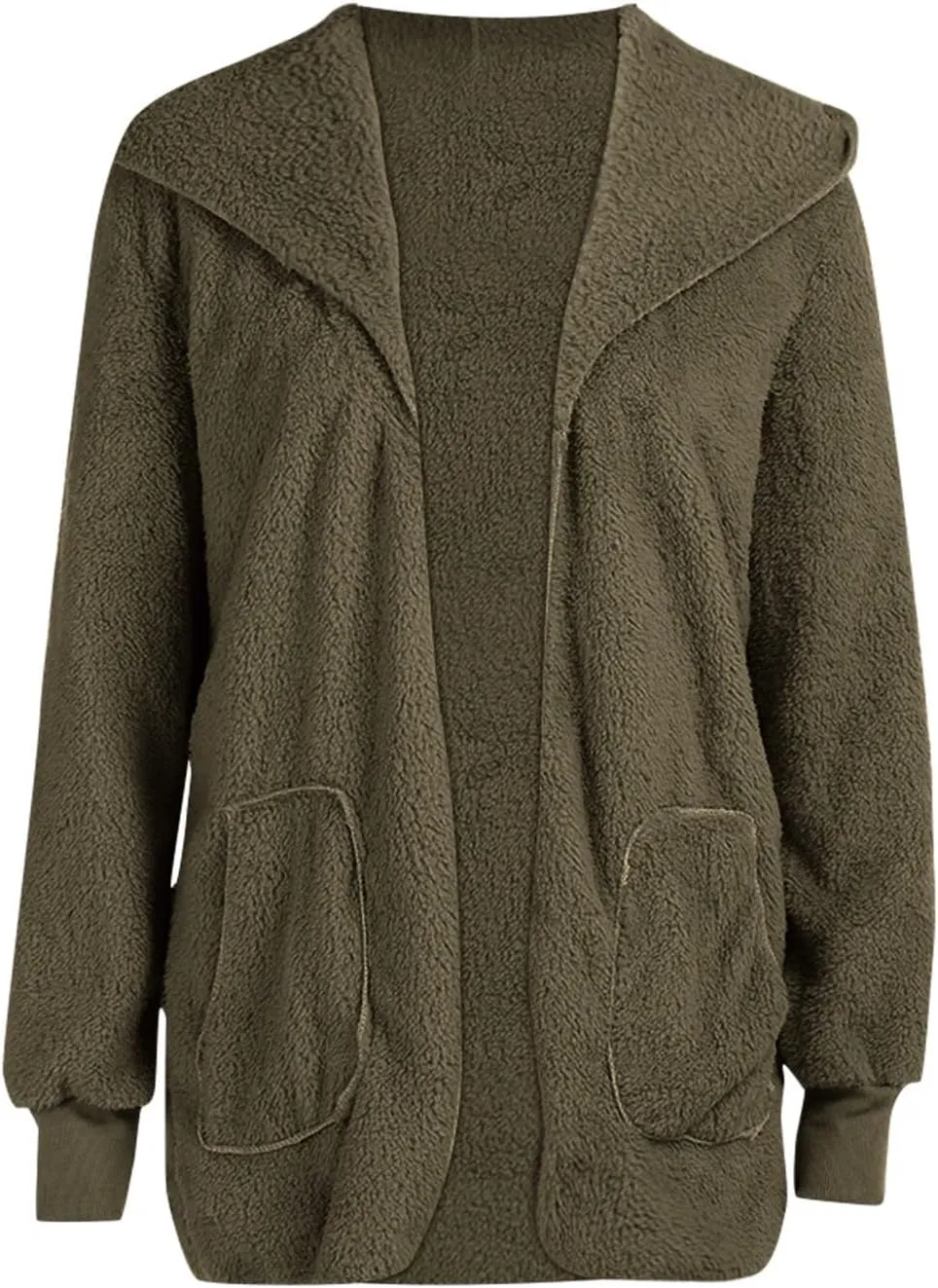 Women's Hooded Cardigan Sherpa Fuzzy Fleece Jacket Warm Coat Outwear with Pockets 