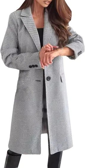 Women's Notched Lapel Collar Double Breasted Elegant Coat Casual Fashion Over Coats Winter Thermal Long Jackets