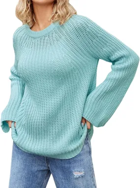 Womens Oversized Sweaters Long Lantern Sleeve Crew Neck 2024 Fall Trendy Ribbed Knit Pullover Sweater Casual Tops