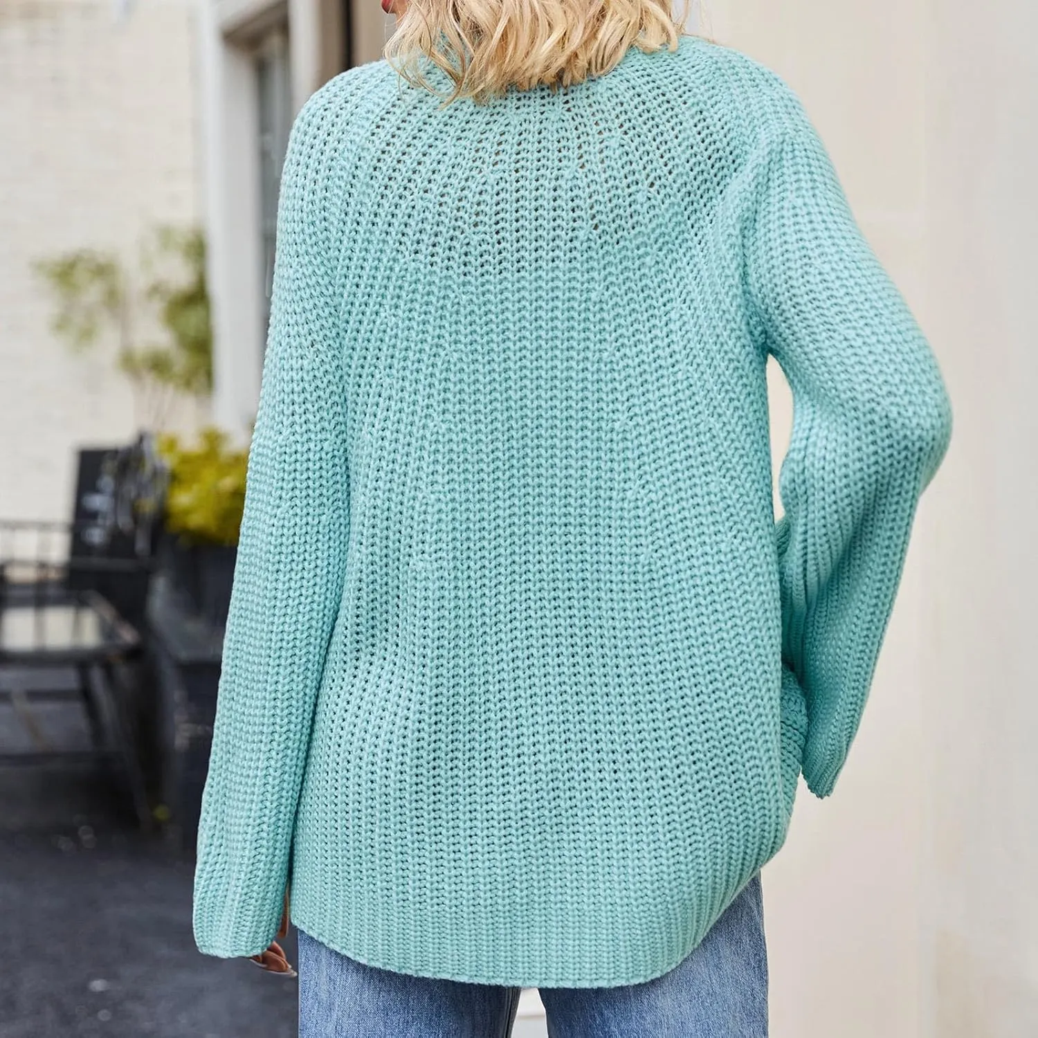 Womens Oversized Sweaters Long Lantern Sleeve Crew Neck 2024 Fall Trendy Ribbed Knit Pullover Sweater Casual Tops