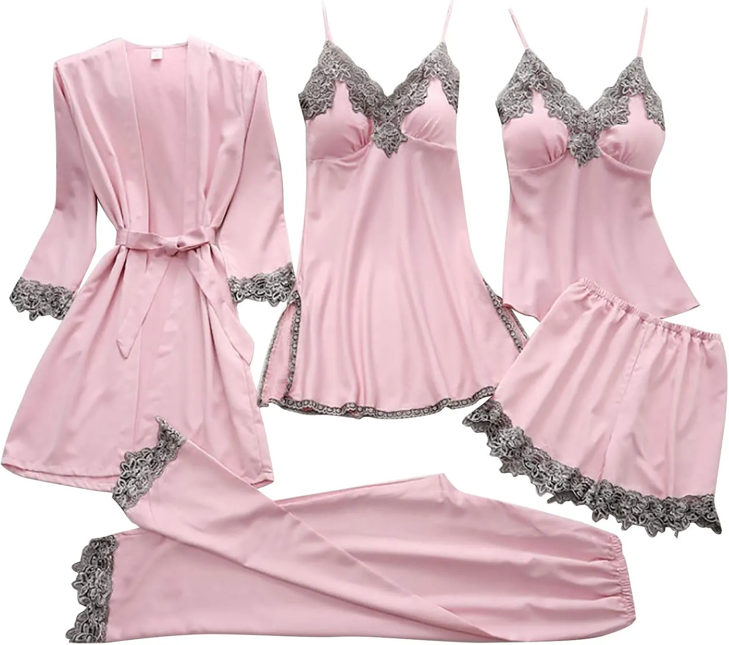 Women's Pajama Set Underwear Robes Lingerie Bodysuit -V 5- Lace Women Set Garter Neck Button Down Loungewear 2 Piece