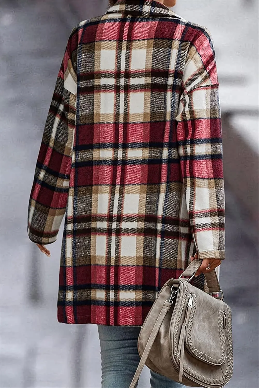 Womens Plaid Wool Pea Coat Button Down Corduroy Shacket Casual Lapel Flannel Trench Coats
