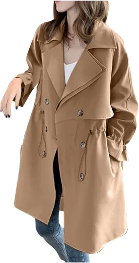 Women's Trench Coats Casual Long Sleeve Lapel Jackets Long Windbreaker Jacket Lightweight Overcoat with Pockets