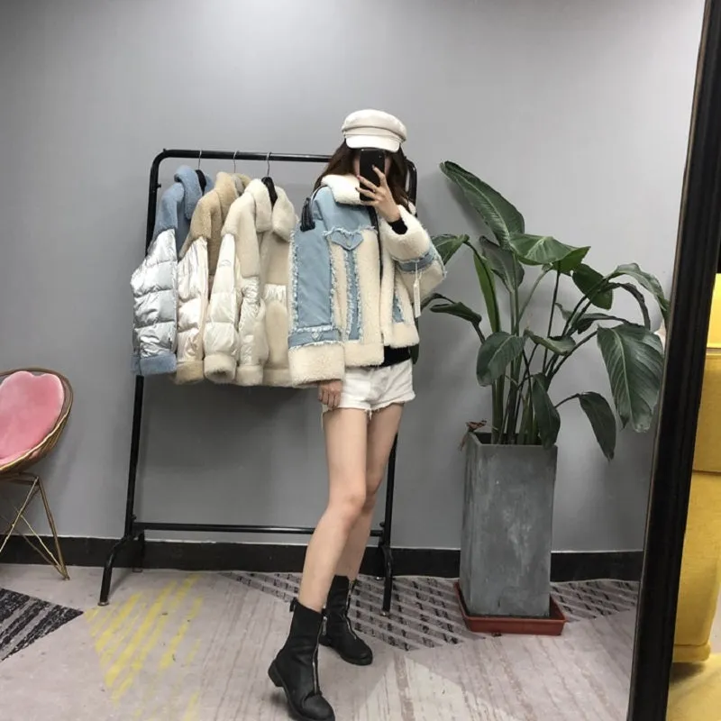 Women's Winter Casual Loose Short Denim Coat With Wool