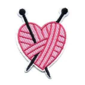 Yarn Patch for Knitter, I Love Knitting Patch, Iron On Pink Yarn Heart with Knitting Needles